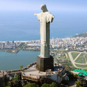 Aerial view of Christ the Redeemer overlooking Rio de Janeiro during the Little Africa tour
