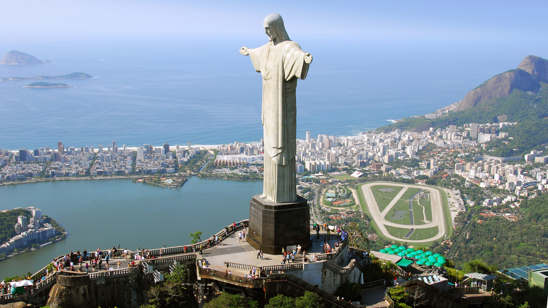 Christ the Redeemer overlooking Rodrigo de Freitas Lagoon and Rio de Janeiro